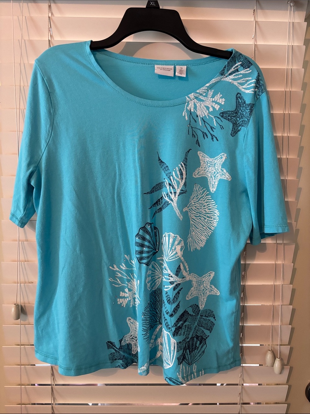 Chico’s SZ 2. Relaxed Sea Life Print Tee - Turquoise
